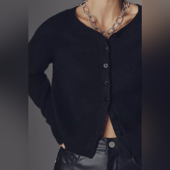 Reformation Clara Black Cashmere Crew Cardigan Sweater size Medium - Picture 2 of 13